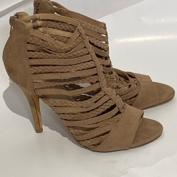 LC Lauren Conrad Women's Tan Spumoni Braided Strap High Heels Size 7.5 - Picture 1 of 9